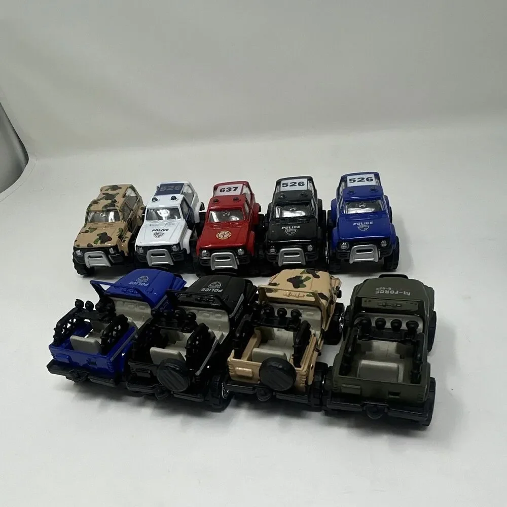 9-Piece Toy Truck Lot - Police & Military Off-Road Vehicles - Blue Black